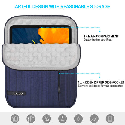 Lacdo Tablet Sleeve Case for 11 inch iPad A16, 11 inch iPad Air M3 M2, 11" iPad Pro M4, 10.9" iPad, 10.2" ipad, 10.9" iPad Air, 10.5" iPad Pro, 9.7" ipad, 11" Galaxy Tab A9+ Protective Bag,Blue