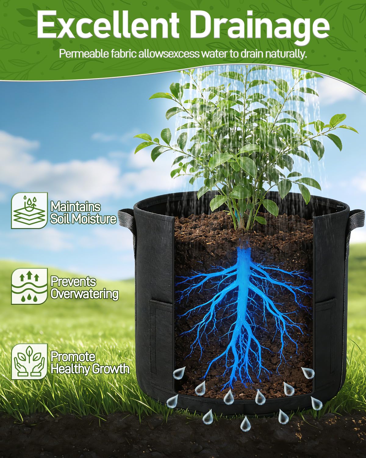 joyhalo 15 Gallon Potato Grow Bags, 4 Pack Planter Pot with Handles, Nonwoven Fabric Pots with Harvest Window & Visible Window, Heavy-Duty Planting Bags for Vegetable & Fruit, 5-Color Plant Labels