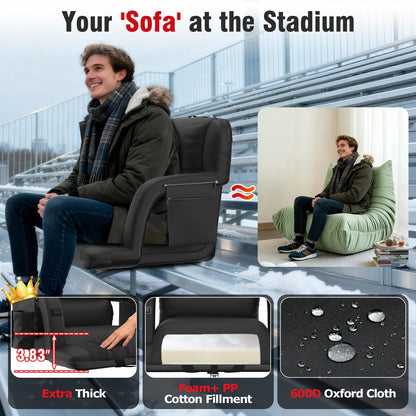 Suteck Extra Wide Heated Stadium Seats with Back Support 2 Pack, Portable Sofa Style Bleacher Chair with Back and Cushion, Armrest, Ideal for Outdoor Stadiums and Events -25" Wide