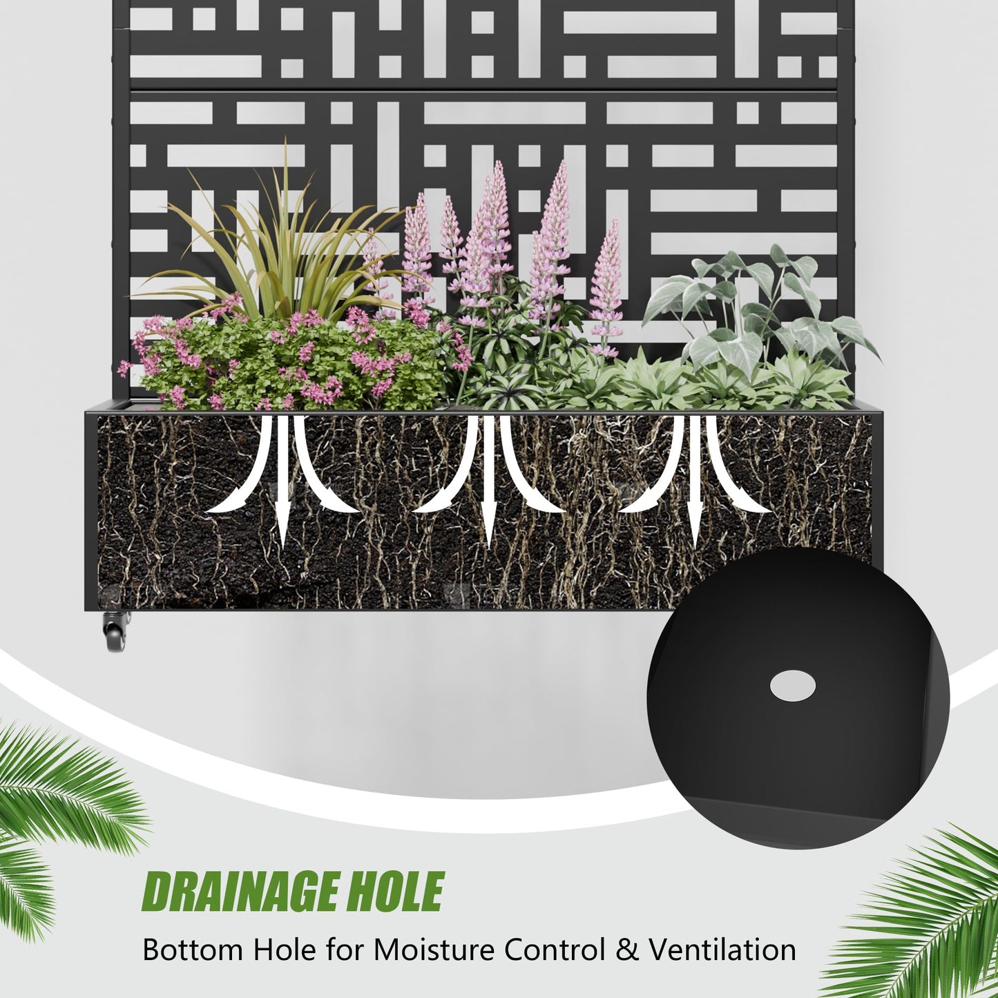 Casaphoria 72"x47" Metal Raised Garden Bed with Trellis(2 Pack), Outdoor Planter Box with Wheels & Drainage Holes for Climbing Plants, Flowers, Elevated Garden Kit with Privacy Screen, Black-Gerald