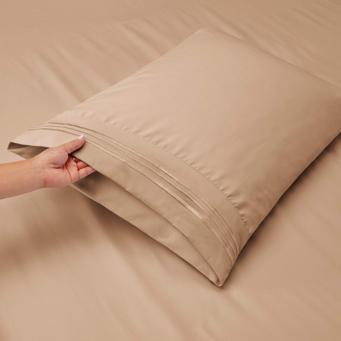 Hearth & Harbor Full Size Sheets - 4 Piece Bed Sheet Set, Hotel Luxury Double Brushed Bed Sheets - Extra Soft Bedding Sheets & Pillowcases, Full, Taupe
