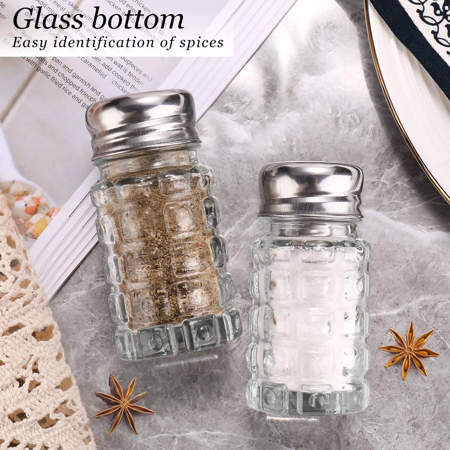 Glass Salt and Pepper Shakers Set,Cylindrical Salt Shaker Set