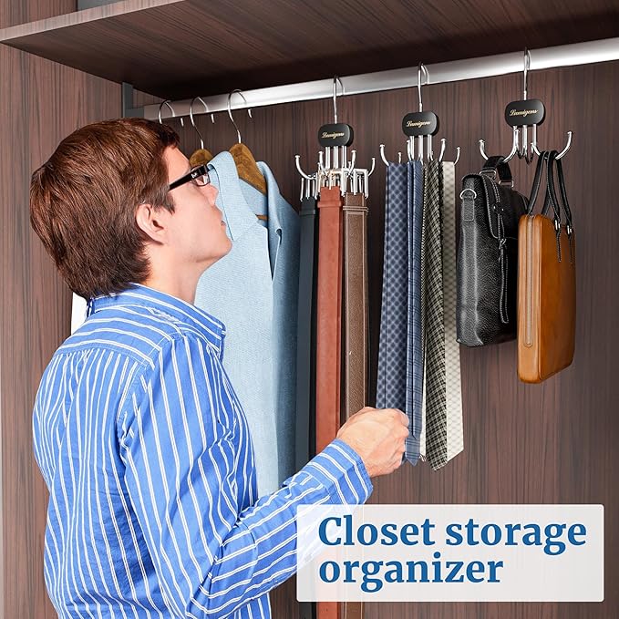 Belt Hanger, Belt Organizer for Closet, Rotatable Tie Rack, Belt Holder