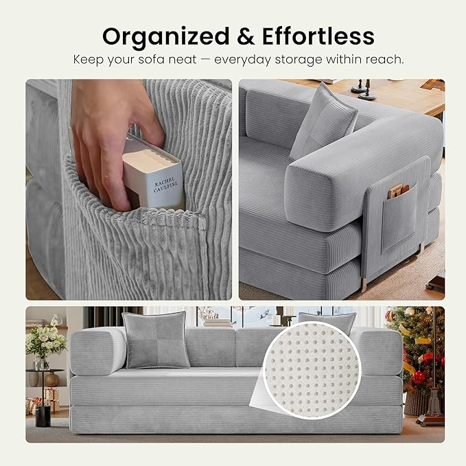 78.8" Convertible Futon Sofa Bed, Corduroy Futon Couch