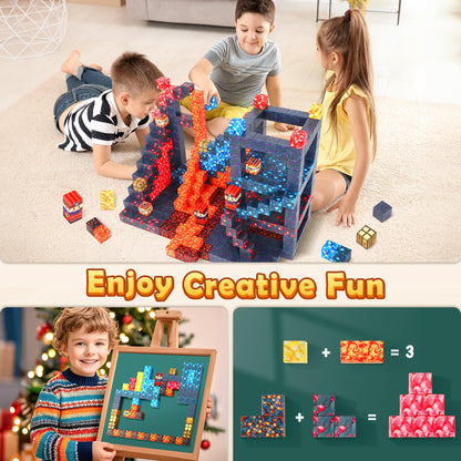 COOLJOYA Magnetic Blocks, 108PCS Magnetic Building Blocks for Kids Boys Girls Aged 3 4 5 6 7 8 Years Old, Montessori STEM Toys for Toddlers Kids, Stacking Construction Toys Sword Lava