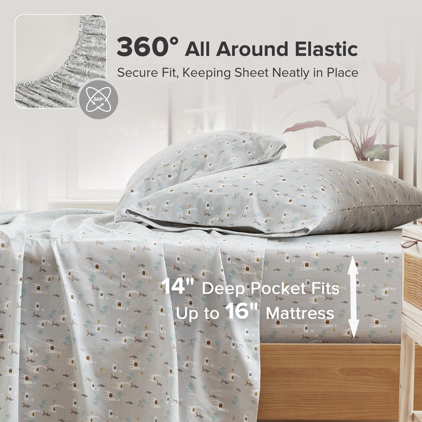 Comfort Spaces 100% Cotton Sheet Set Breathable, Lightweight, Soft with 14" Elastic Pocket Fits up to 16" Mattress, All Season Cozy Bedding, Matching Pillow Case, Full Lama Multi 4 Piece