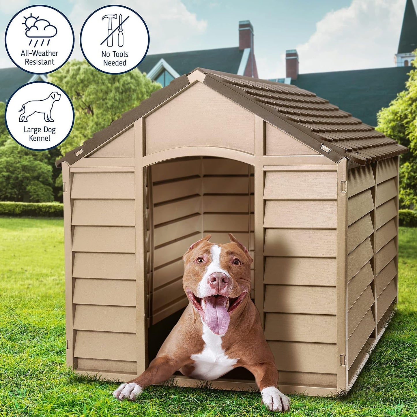 Starplast Large Heavy Duty Plastic Dog Kennel Pet Shelter PLASTIC DURABLE OUTDOOR - Color Mocha/Brown