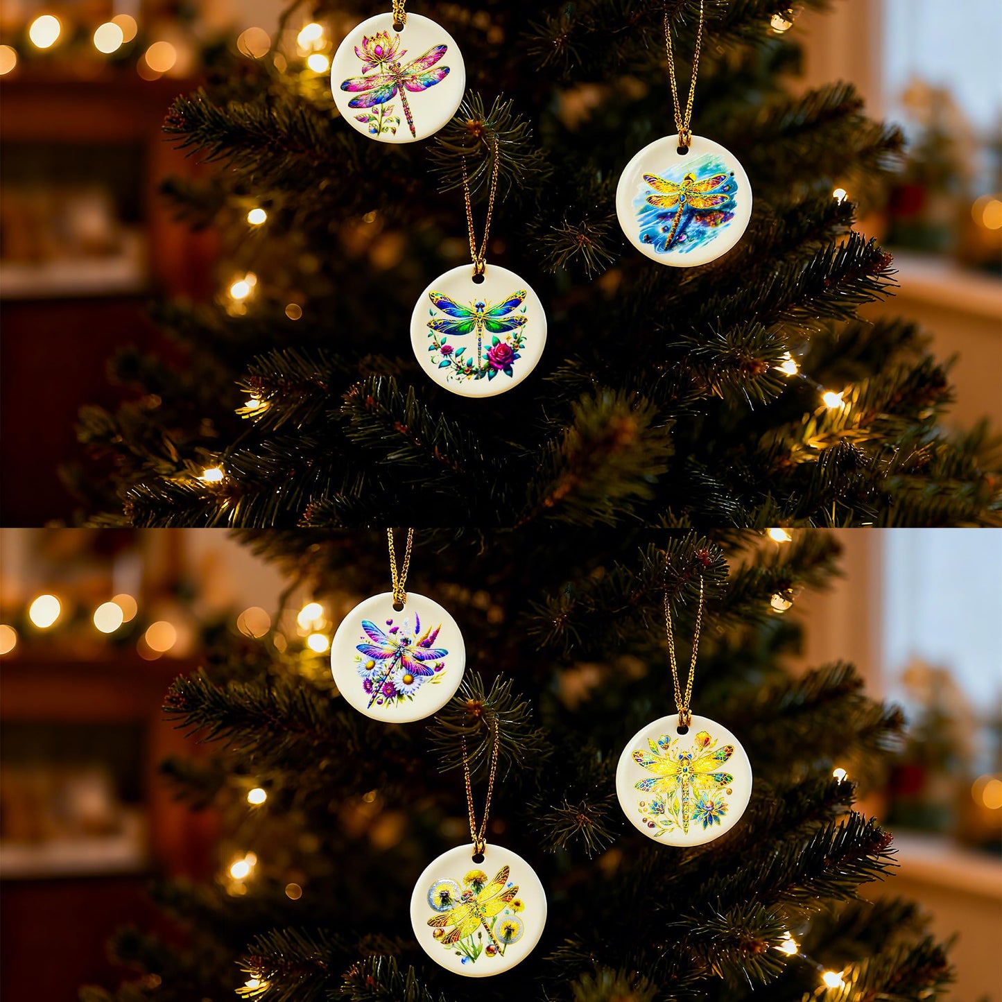 YOXUTEP 6-Pack Ceramic Dragonfly Ornaments, Christmas Tree Decor for Home, Exchange, Xmas Presents & Festive Decoration