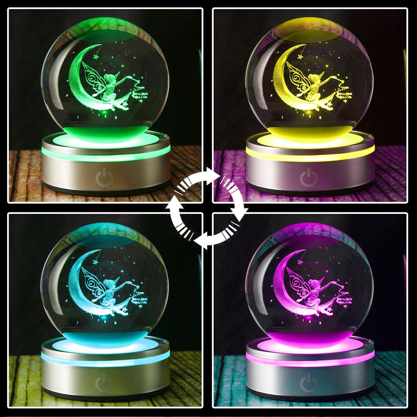 Goutangen 3D Crystal Ball Moon Decor Light Fairy Gifts for Women Girls Fairy Lovers, Laser Engraved Glass Sphere Fairy Figurine for Adults on Birthday Christmas - 80mm