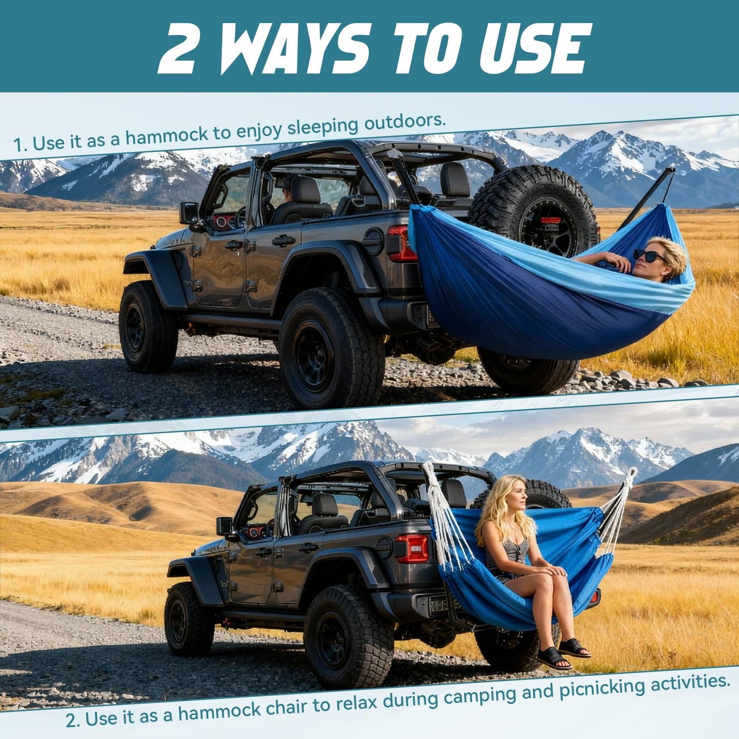 CROSSHIP Hitch Mount Hammock & Chair Stand - Fits 2in Hitch Receiver - Includes Parachute Nylon Hammock, Hammock Chair & Storage Bag - for Camping, Outdoor, Travel (350lbs Weight Capacity)