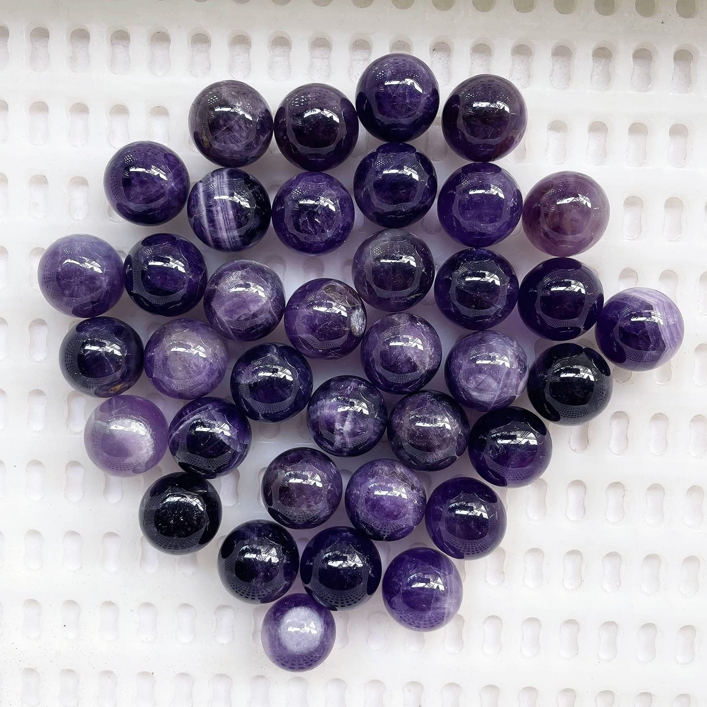 Fekuar 5 Pcs Amethyst Crystal Sphere Ball Set, Polished Healing Energy Mineral Gemstone Balls for Reiki Chakra Decoration Fengshui 20mm