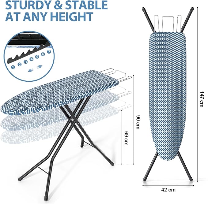KINGBOARD Foldable Ironing Board Full Size, Iron and Ironing Board Set Standard
