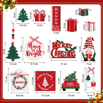 18 Pcs Christmas Tiered Tray Decor Gnome Santa Wood Sign Xmas Tree Table Centerpiece Farmhouse Rustic Table Decor for Winter New Year Home Tabletop