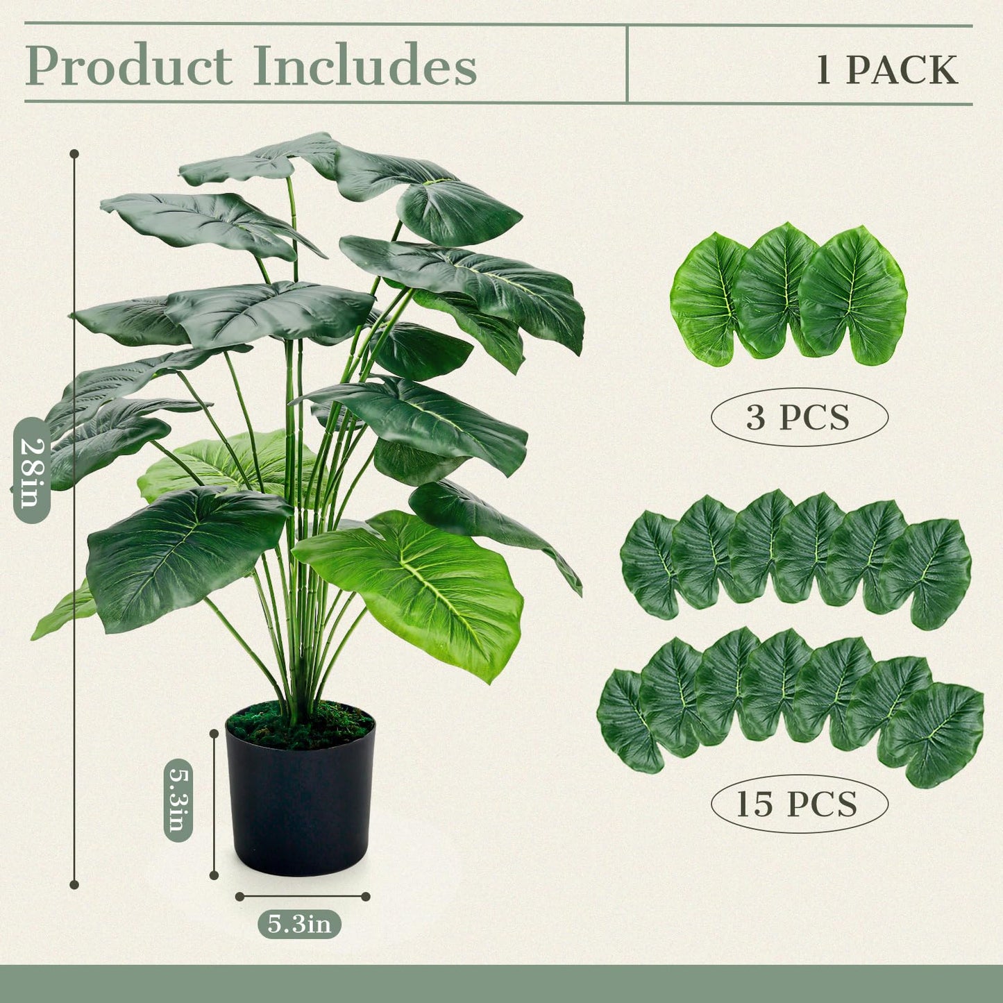 Der Rose 28'' Fake Plants Large Artificial Tropical Faux Plants Indoor Tall for Room Home Bathroom Farmhouse Outdoor Decor