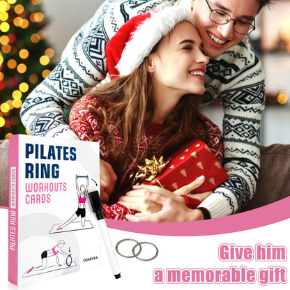 COARVXA Pilates Ring Workouts for Women-58 Exercise Cards with Pilates Mat Workout Postures，ncludes 4-Week Challenge,2 Rings& Dry-Erase for Easy Organization-Home, Gym or Studio