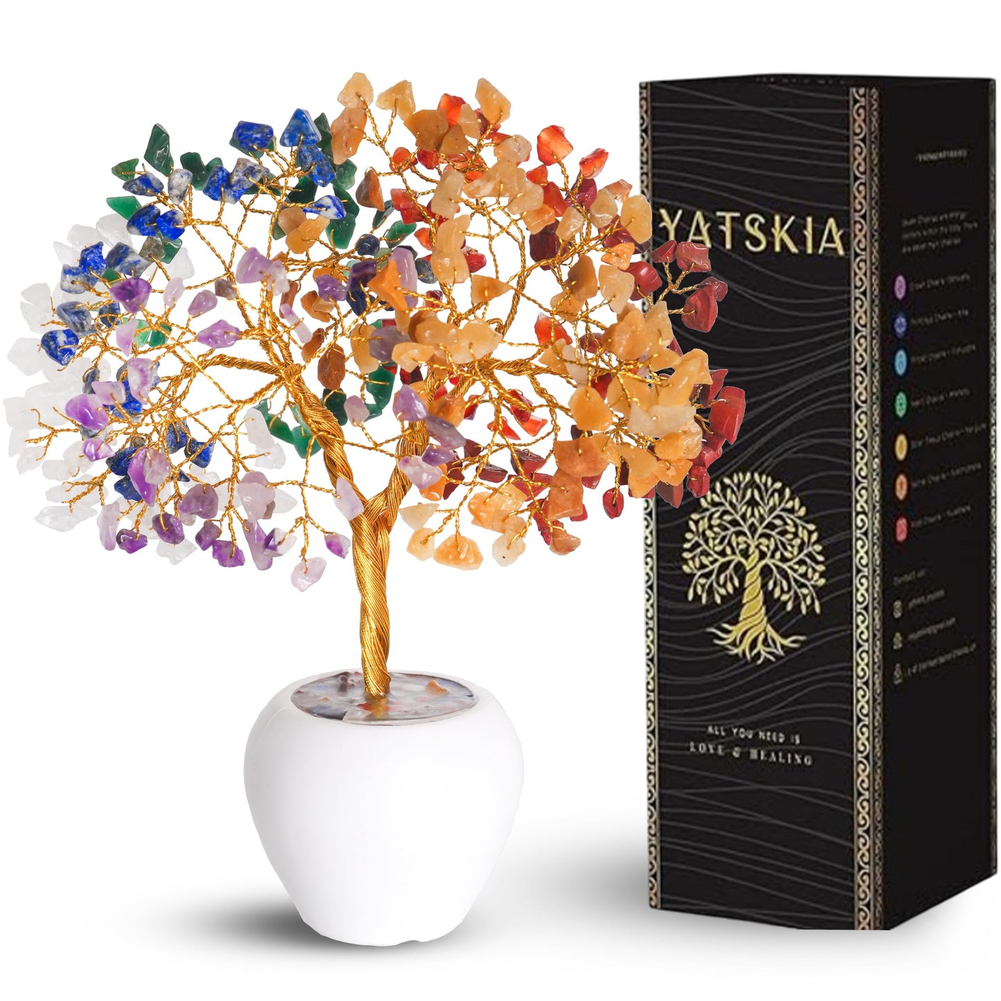 YATSKIA 7 Chakra Tree of Life Crystal for Positive Energy - Home Office Decor, Housewarming and Birthday Gifts for Women, Spiritual Healing Stones
