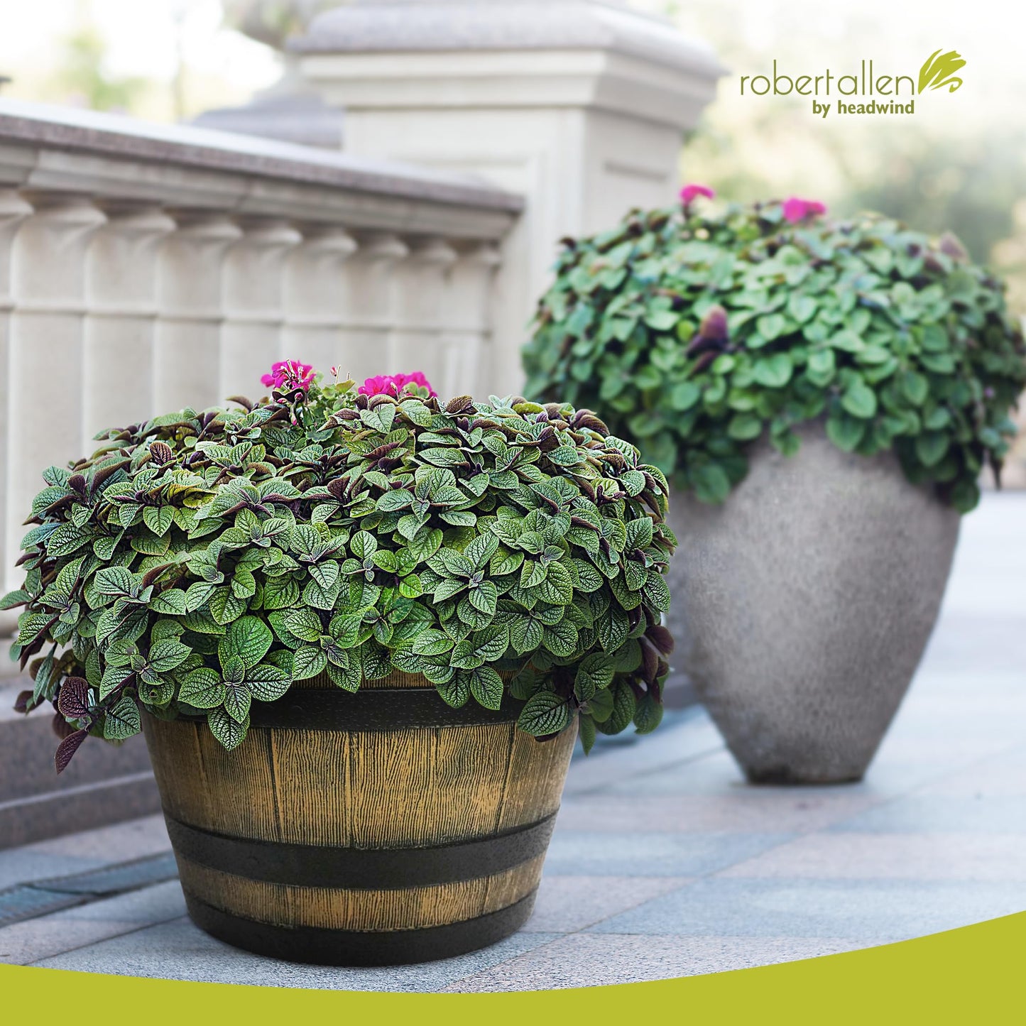 Headwind Whiskey Barrel Planter – 15 Inch New Wood Barrel Planters for Outdoor Plants – Weather-Resistant Flower Pot with Wooden Finish – Decorative Indoor & Outdoor Garden Planter by Robert Allen