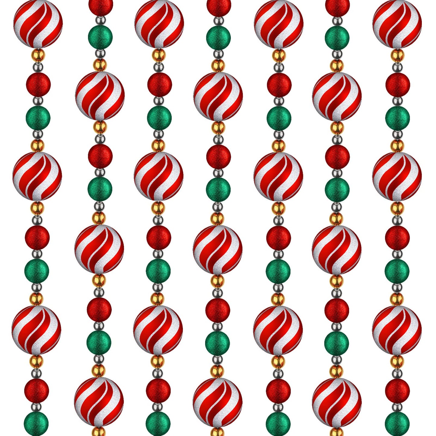 Jetec 16 ft Christmas Ball Garland Ornament Red White Green Stripe Candy Beaded Ball Ornament Hanging for Christmas Tree Retro Party Decorations