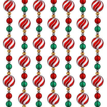 Jetec 16 ft Christmas Ball Garland Ornament Red White Green Stripe Candy Beaded Ball Ornament Hanging for Christmas Tree Retro Party Decorations