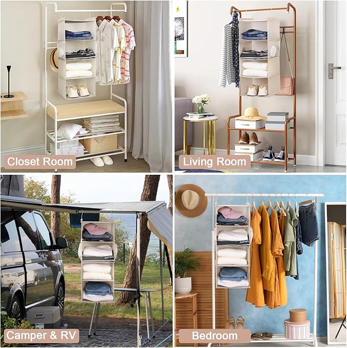 MAX Houser 4 Tier Shelf Hanging Closet Organizer, Space Saver, Closet Hanging