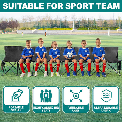 1MORE Soccer Bench - Portable Folding Team Bench, 8 Seats Foldable Sideline Benches, Soccer Chair with Bag & Backrest, Adult Team Chair for Football Camp Sport Events Outdoor Seating.Black