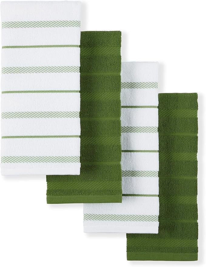 KitchenAid Albany Kitchen Towel 4-Pack Set, Matcha Green/White
