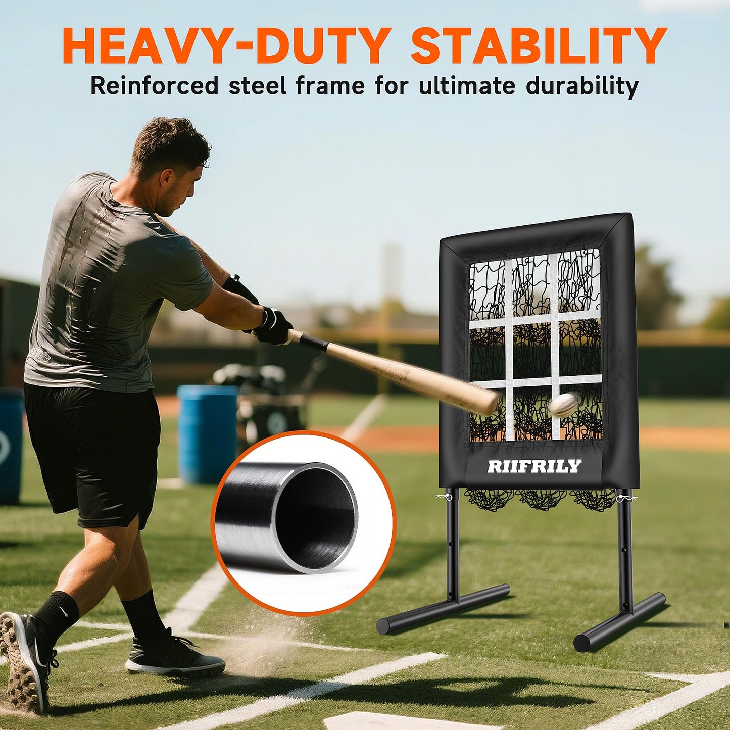 Heavy-Duty 9 Hole Baseball Pitching Net with Pitching Target Pockets, Regulation Size Strike Zone, Portable Adjustable Height Pitcher Training Equipment for Baseball/Softball Practice