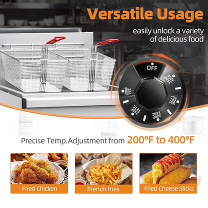 CHUMART Commercial Gas Floor Fryer with 2 Baskets, 90000 BTU Propane Gas Fryer - Only Commercial Use, Precision Temp Control, Stainless Steel Deep Fryer for Restaurants, Fast Food, Food Trucks