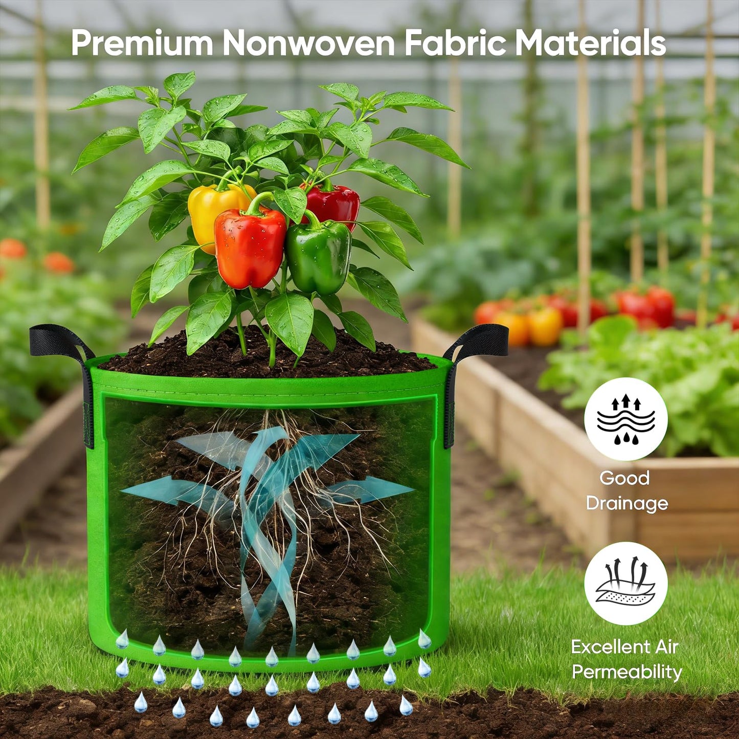 10 Gallon Potato Grow Bags: 5 Pack 350G Heavy Duty Thickened Grow Bags with Clear Harvest Window & Durable Handles - Felt Nonwoven Fabric Pots Planting Container for Plants Vegetable Flowers Herbs
