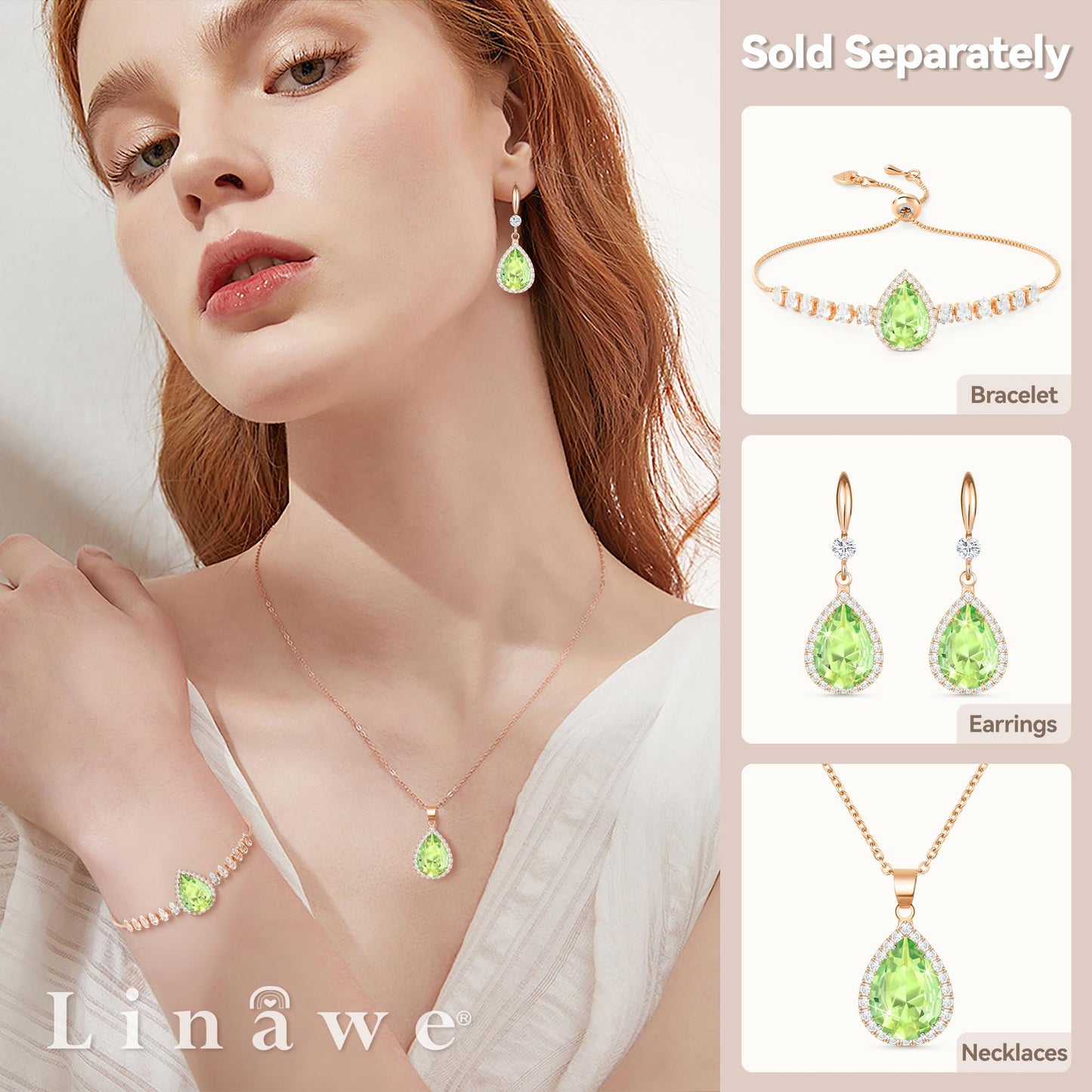 Linawe Lime Green Earrings for Women Trendy, Rose Imitation Gold Plated Lab Created Peridot Crystal Imitation Diamond Rhinestone Teardrop Drop Dangle Earrings Dangling, Cubic Zirconia Birthstone Jewelry