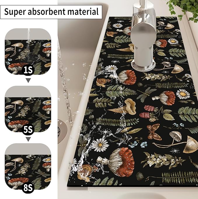 Absorbent Splash Guard Mat for Kitchen Sink, 15×5.5 Inch Cute Fast Drying Drip