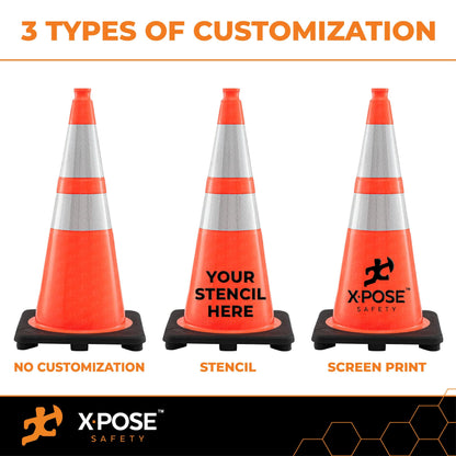 Xpose Safety 28" Orange Traffic Cones, 24-Pack, 6" & 4" Collar – PVC Safety Cones for Parking, Soccer, Construction & Kids – Custom Stenciling Available