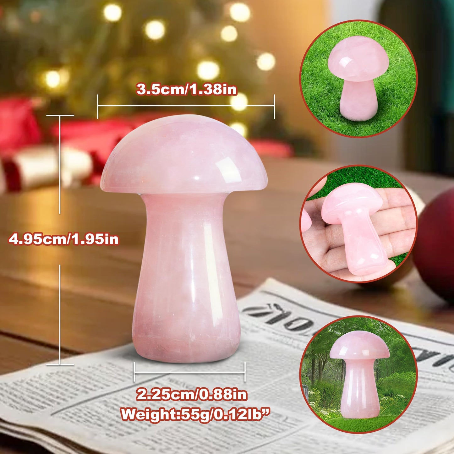 ZHIYUXI Rose Quartz Crystal Mushroom Sculpture Rose Quartz Stone Mini Mushroom Ornaments Gemstones Protection Crystals Mushroom Figurine Decor for Witchcraft Supplies Reiki Meditation 1.9" x 1.3"