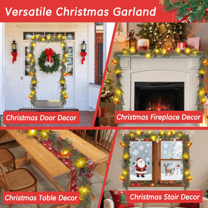 HUZIYAHAN Prelit Christmas Garland with Lights 6FT Christmas Tree Lighted Garland Outdoor Indoor Battery Operated Garland for Mantel Table Porch Stair Wall Winter Home Holiday Christmas Decorations