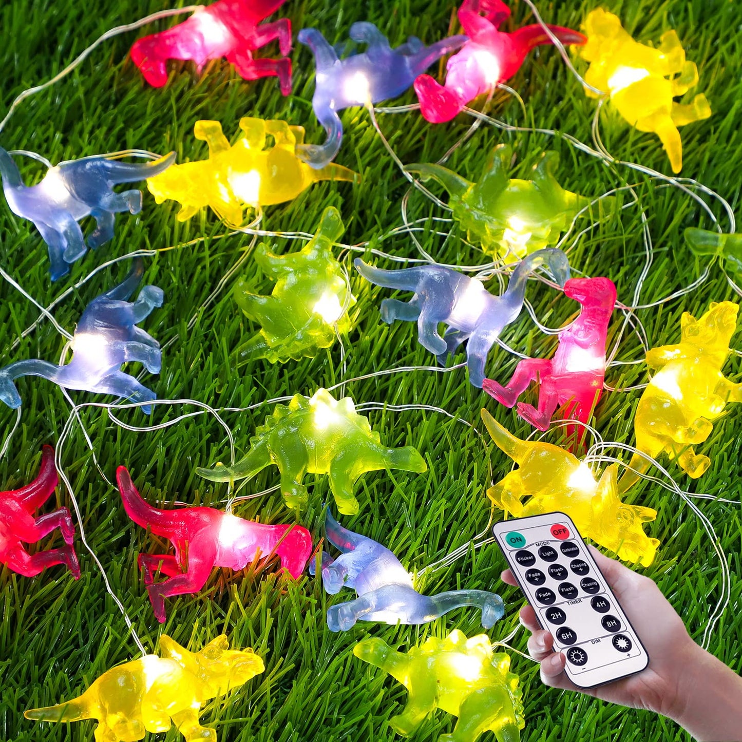 Impress Life Dinosaur String Lights with Remote and Timer,20 LED 10 FT, Dino String Lights for Children's Room Battery Operated Fairy Theme Lights for Boys, Birthday Party, Holiday
