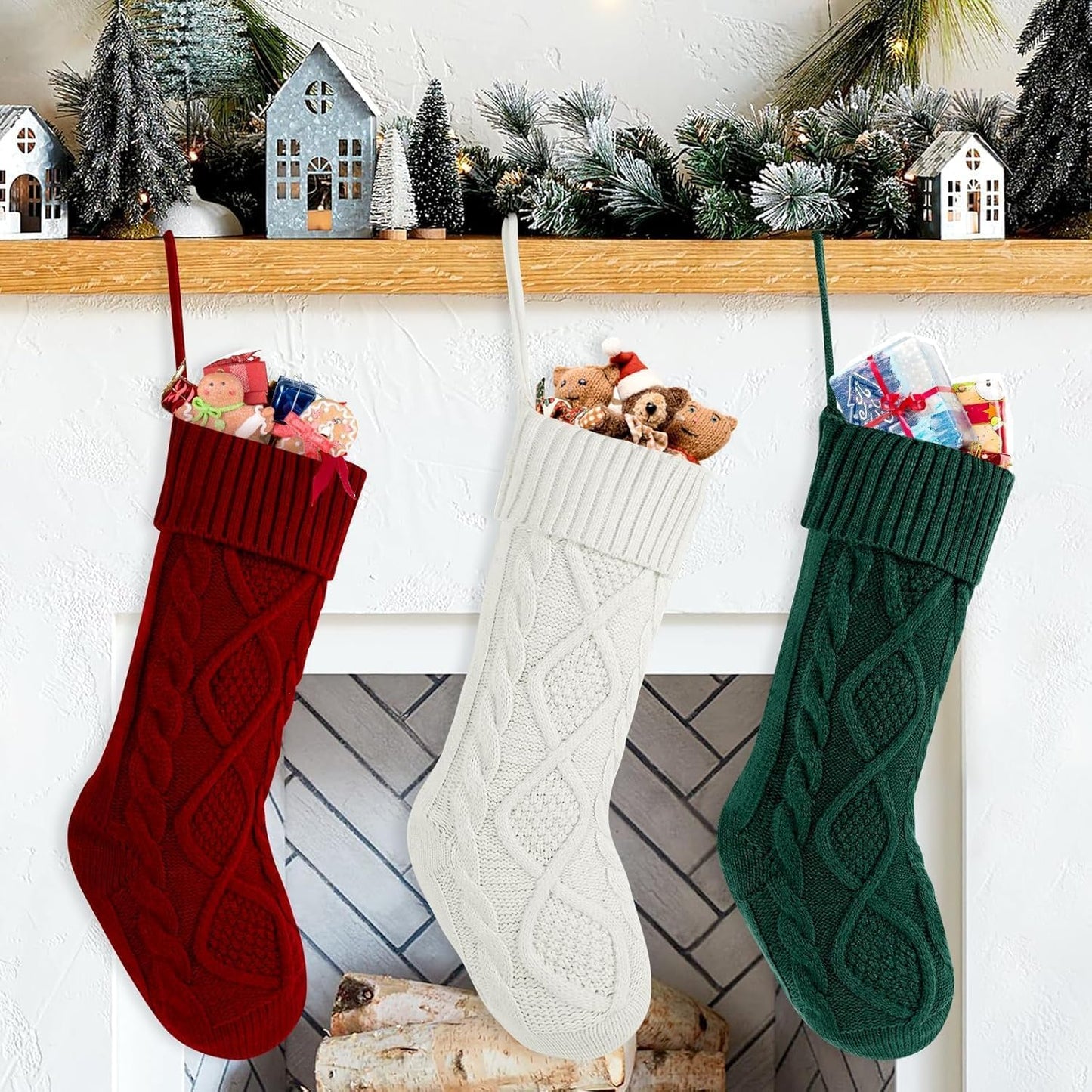 OYB Christmas Stockings，18 Inches Knitted Christmas Stockings，Large Christmas Stockings，Decorations for Family Holiday Xmas Party(Red)
