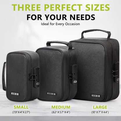 OZCHIN Smell Proof Bag with Combination Lock Tobacco Pipe Pouch Bag File Organizer Case Container Medicine Lock Box Odorless Storage Bag Great Gift for Friend (Black, L)