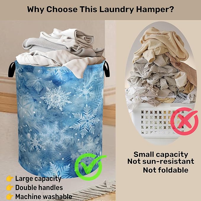 Winter Laundry Basket, Snowflakes Laundry Hamper, Heavy Duty 60L Dirty Clothes