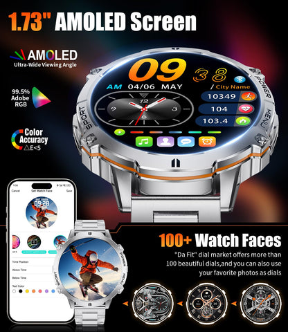 LIGE Smart Watches for Men Answer/Make Calls,1.75" Display Fitness Tracker with Compass Altitude and Barometric Pressure 900mAh Sleep Monitor 110+Sport Modes for Android iOS Smartwatch(Silver)
