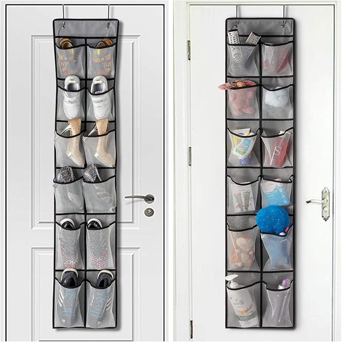 KEEPJOY Over The Door Shoe Organizer 2 Pack, Mesh Pockets Hanging Shoe Rack