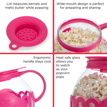 Ecolution Patented Micro-Pop Microwave Popcorn Popper with Temperature Safe Glass, 3-in-1 Lid Measures Kernels and Melts Butter, Made Without BPA, Dishwasher Safe, 3-Quart, Aqua