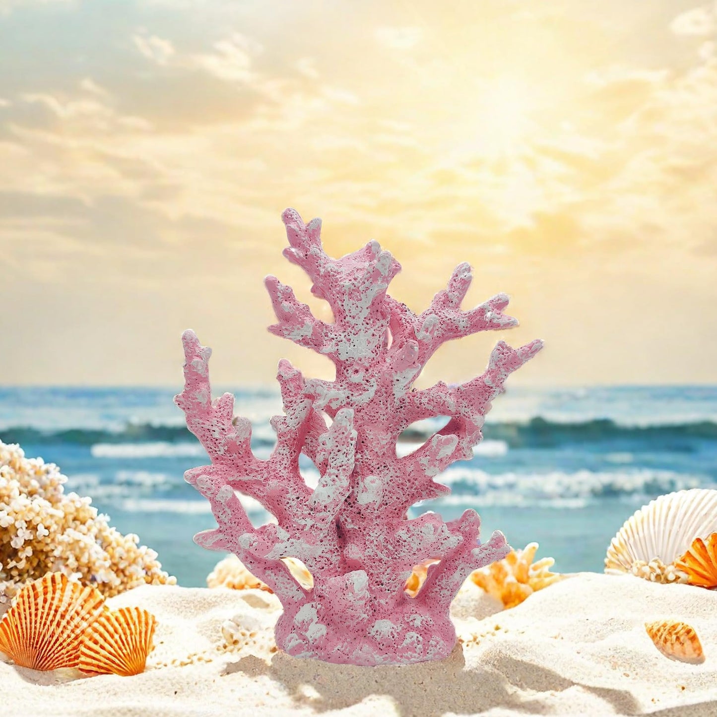 Etlemonde Beach Coastal Decor Coral Reef Home Decor Coral Statue Sculpture Home,Desk,Bathroom,Desktop Shelf Statue,Marine Themed Gifts (Pink Coral)
