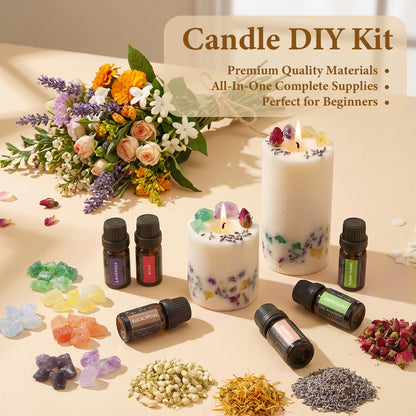 SACATR 10LB Soy Wax Candle Making Kit,Natural 100% Soy Wax for Candle Making, with Essential Oils, Raw Crystals,Dried Flowers,Wicks,Candle Making Supplies for DIY Scented Candles,Holiday Gifts
