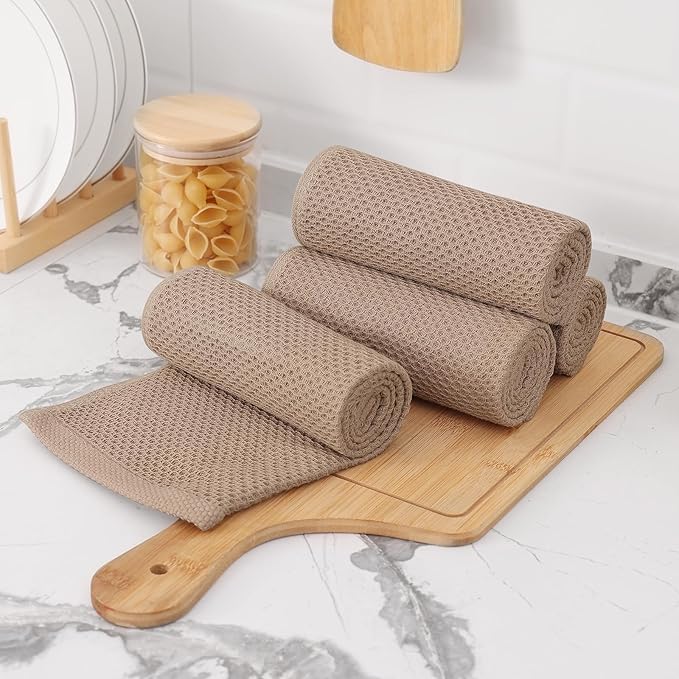Kitinjoy 100% Cotton Waffle Weave Kitchen Hand Towels