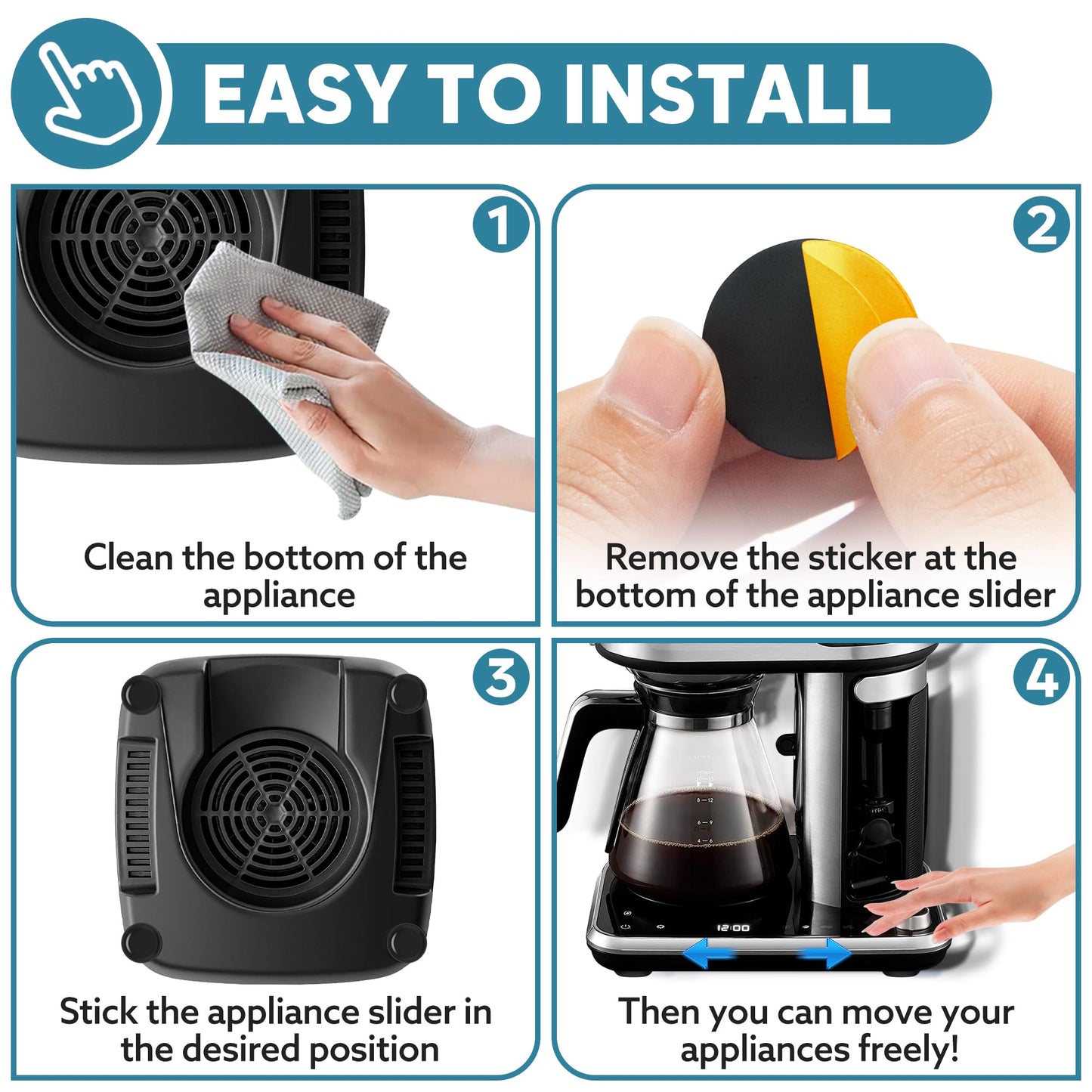 Appliance Sliders for Kitchen 24 PCS Self-Adhesive Small Kitchen Finds Appliance Slider Hacks Easy to MovIing & Space Saving Must Have Home Gadgets Mixer Accessories for Countertop