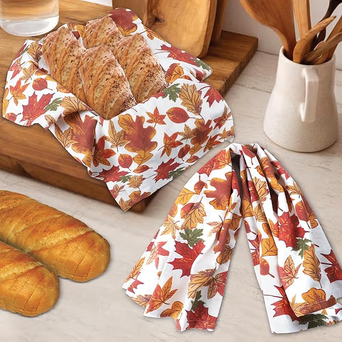 Urban Villa Kitchen Towels Harvest Leaves Print Dish Towels Set of 6 20" X30”