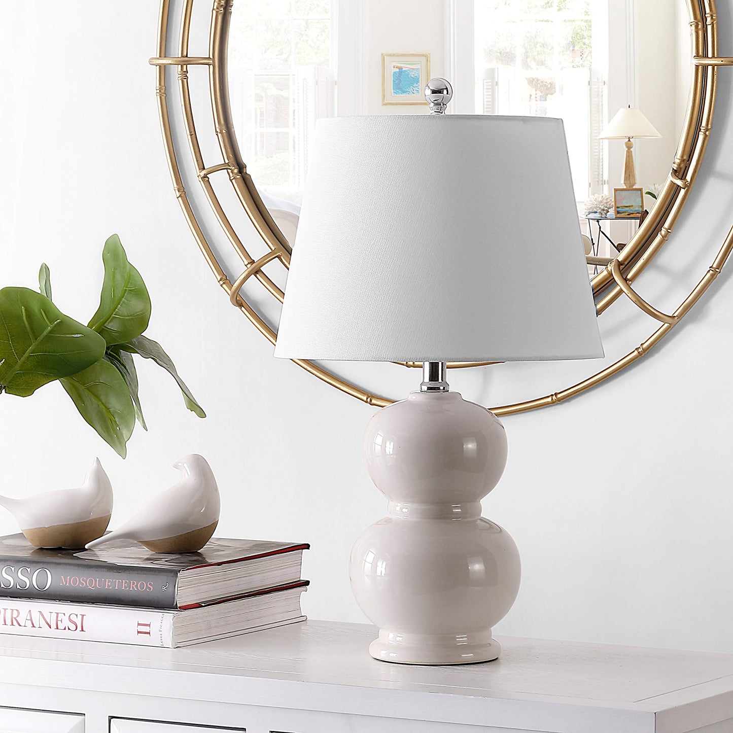 SAFAVIEH Lighting Collection Everlee Modern Contemporary Ivory Ceramic Double Gourd 22-inch Bedroom Living Room Home Office Desk Nightstand Table Lamp (LED Bulb Included)