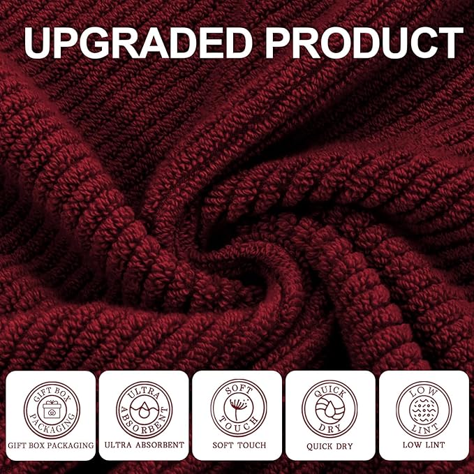 VOOVA & MOVAS Red Washcloths, Bath Hand Towels Set