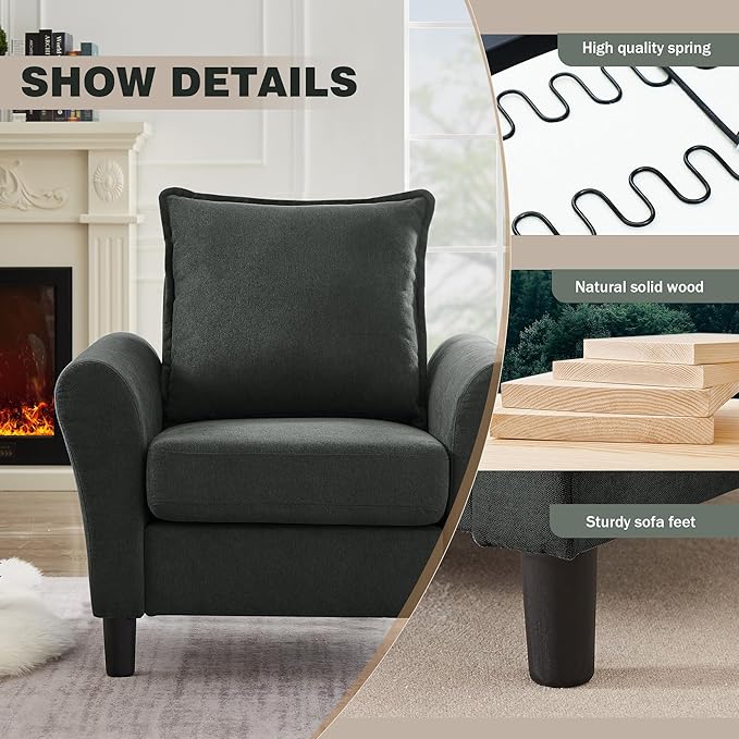 Mid-Century Accent Chair, Modern Linen Fabric Armchair