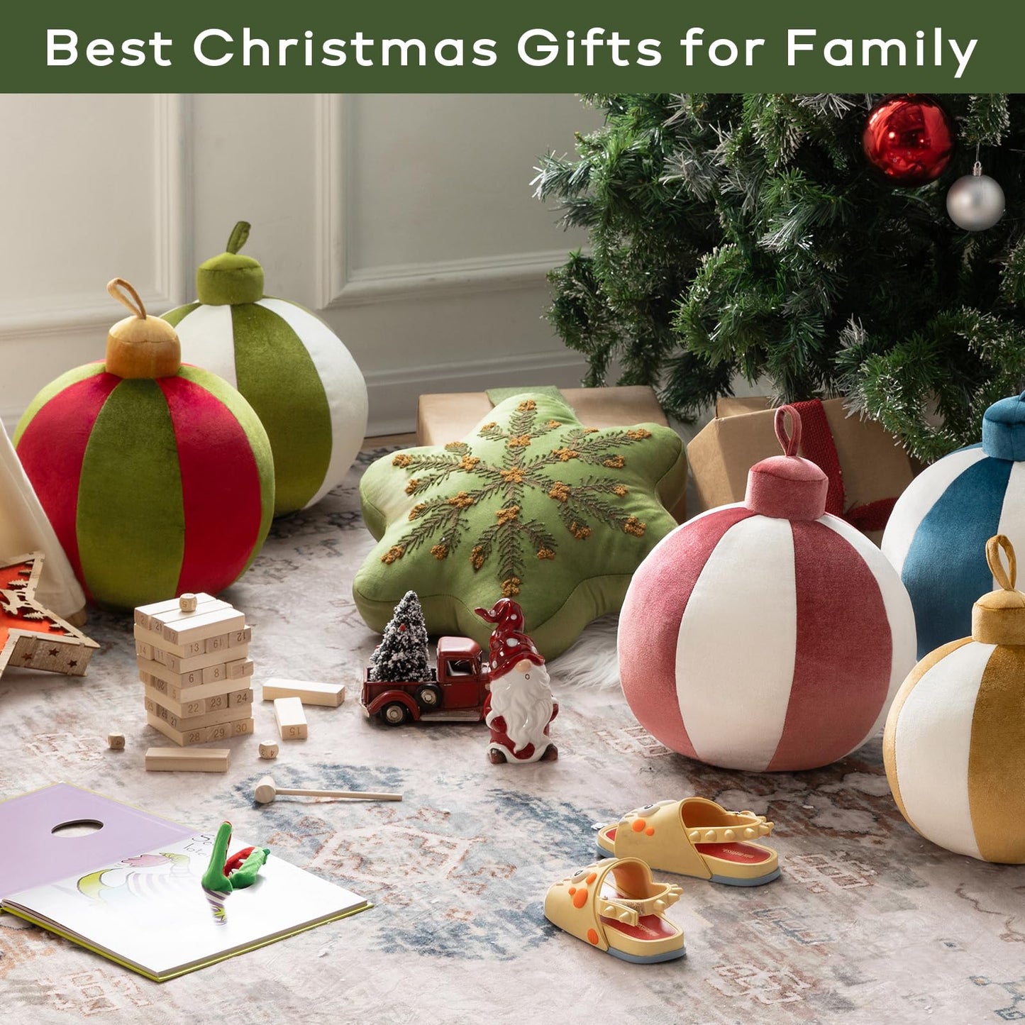 Ashler Merry Christmas Bell-Shaped Pillow, 11x11 Inch Velvet Hangable Decorative Holiday Pillow for Xmas Tree, Couch, Living Room, Bed, Light Green